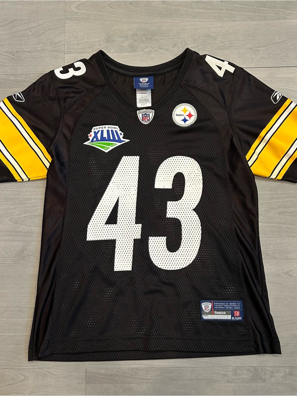 Reebok Troy Polamalu #43 Pittsburgh Steelers Super Bowl XLIII Women’s S Jersey